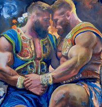 Load image into Gallery viewer, Wilz and Carmel, Intergalactic Knight Of The Vermillion Rose. A Pulp Science Fiction Men in Art Print By Riccoboni