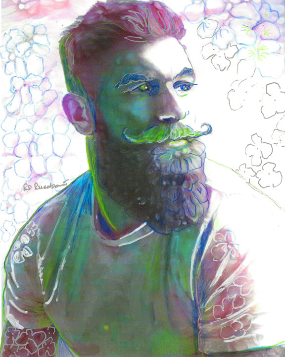 Electric Spring Flower Bear - Beefcake Flower Bear Style signed painting print