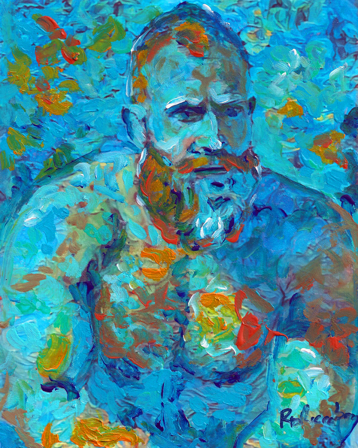 Aqua Vincent – Impressionist Bear Portrait Signed Print by RD Riccoboni