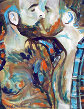 Load image into Gallery viewer, Plaid Kiss - They Kiss Every Time They Get A Robocall - Beefcake Bear Style signed painting print