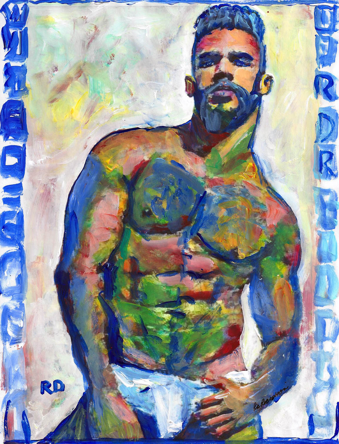 Blue Papi Goes to Provincetown – Beefcake Style Signed Art Print by RD Riccoboni