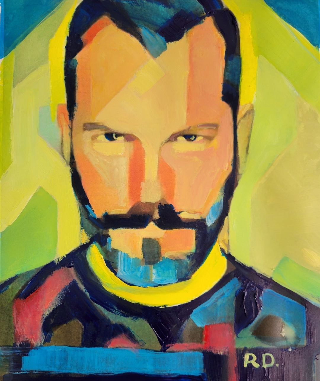 Lime David Contemporary Beefcake Portrait Painting in Painterly Style hand signed art painting print