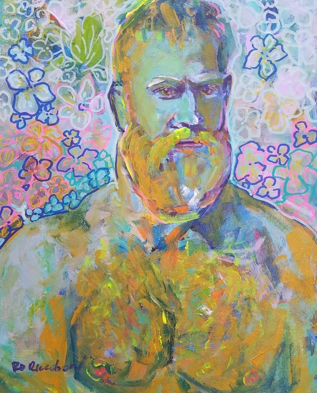 Flower Bear Vincent – Pensive Flower Bear Signed Print by RD Riccoboni