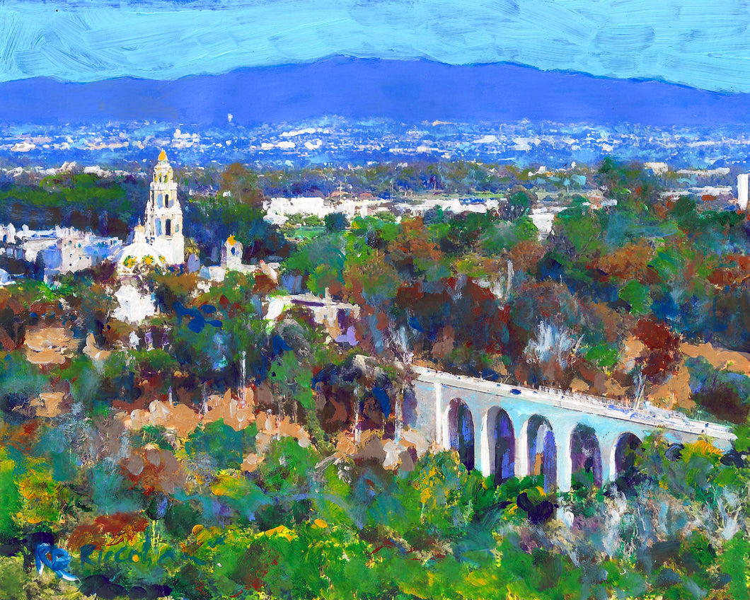 Cabrillo Bridge and California Building Balboa Park San Diego Painting by RD Riccoboni