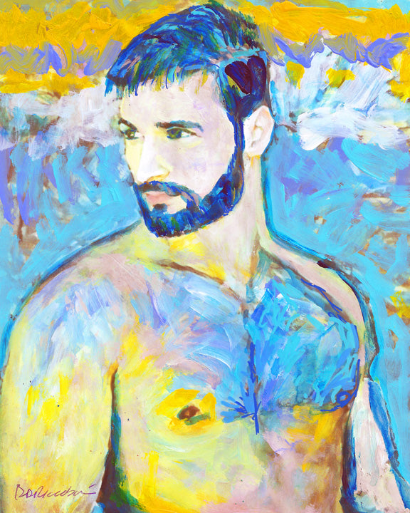 Coronado Beach Beefcake Painterly Style hand signed art painting print
