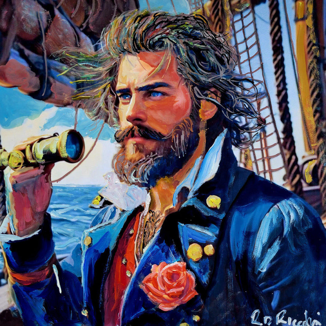Admiral Travare of Lamont, Intergalactic Knight Of The Vermillion Rose.  A Pulp Science Fiction Men in Art Print By Riccoboni