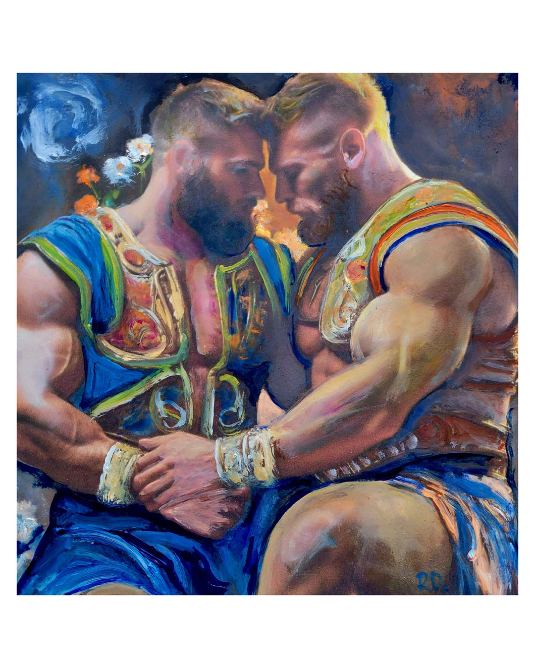 Wilz and Carmel, Intergalactic Knight Of The Vermillion Rose.  A Pulp Science Fiction Men in Art Print By Riccoboni