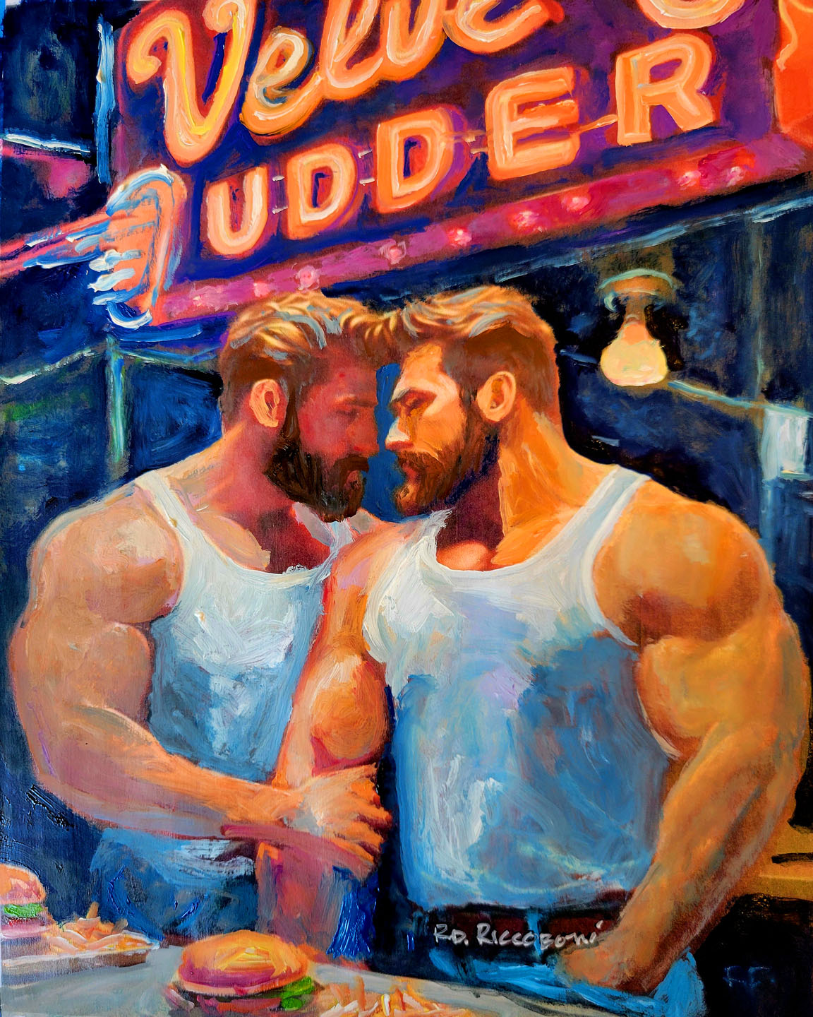 Burgers at The Velvet Udder, The Andromedins. A Pulp Science Fiction Men in Art Print By Riccoboni
