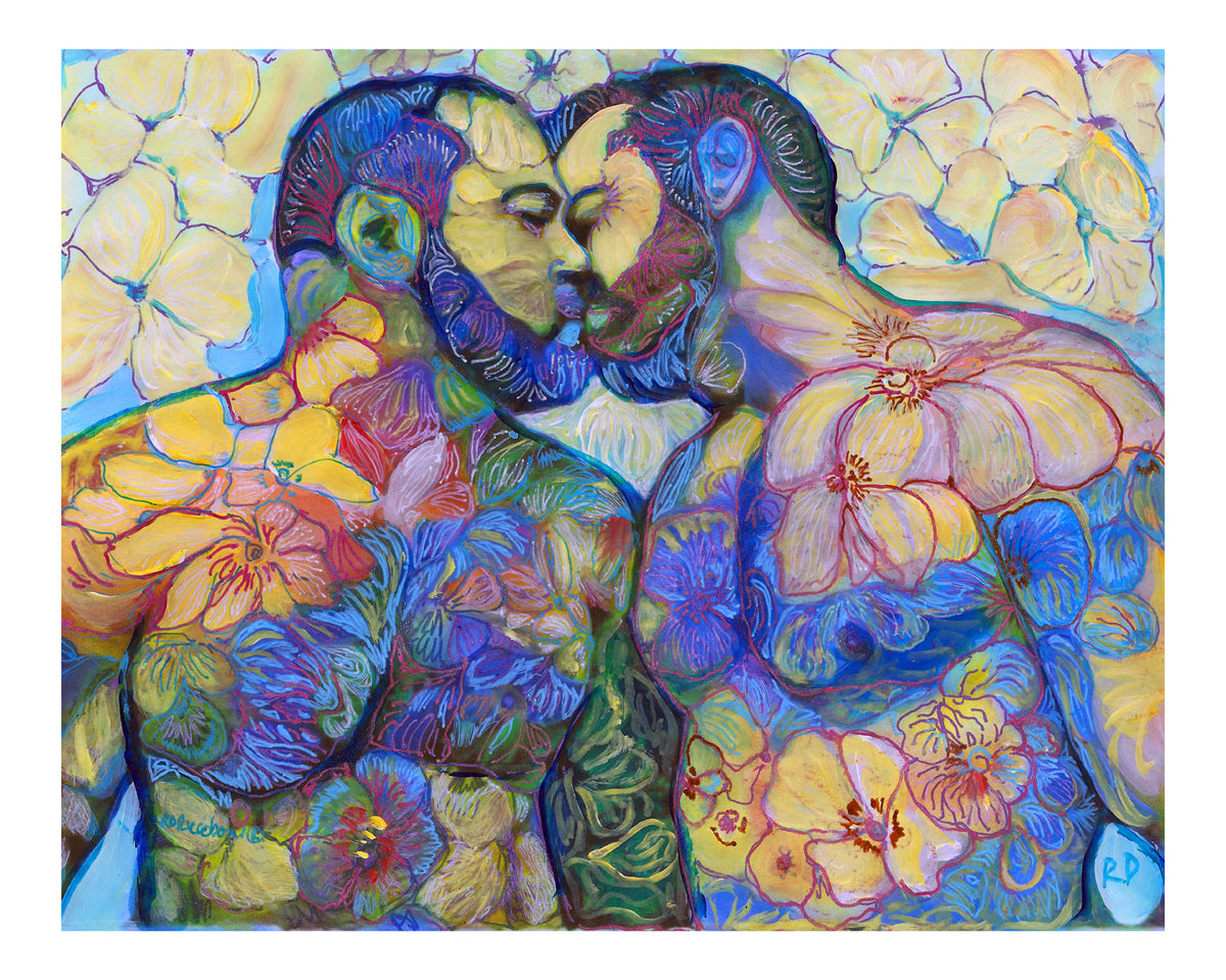 Flower Bear Garden Kiss – Signed Limited Edition | Flower Bear Print by RD Riccoboni