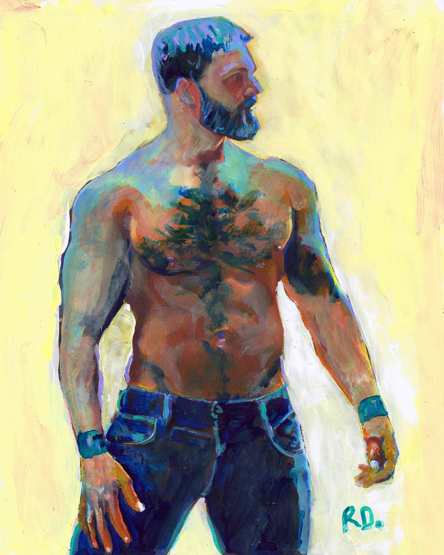 Bear In Blue Jeans - Beefcake Style signed painting print