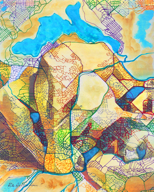 Greater Bearingtown – Beartropolis Flyover Map Signed Art Print by RD Riccoboni