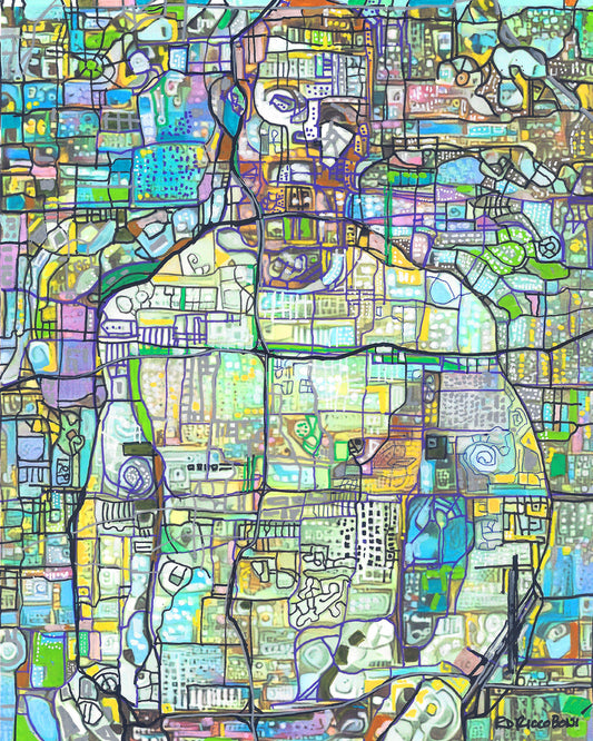 Big Red Wood City – Beartropolis Signed Art Print by RD Riccoboni
