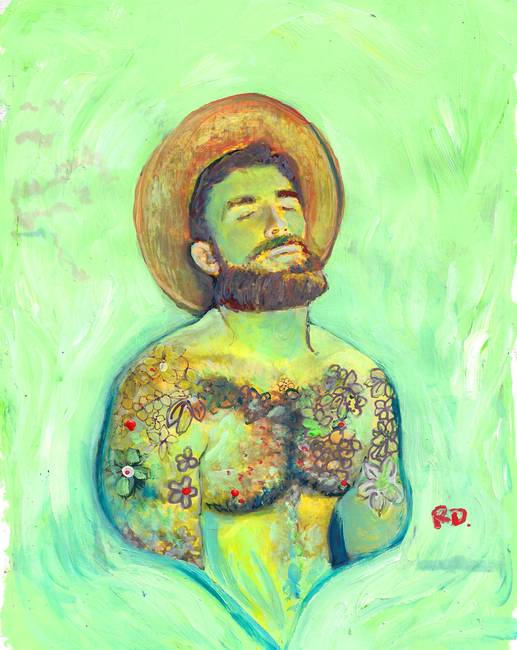 The Reinvention Of Spring - Flower Bear Beefcake Style signed painting print