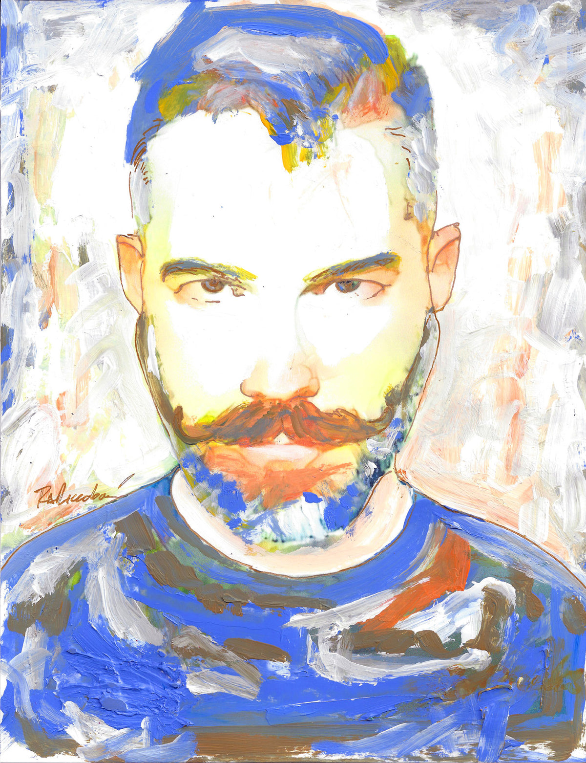 Silver Fox - Impressionist Beefcake Portrait in the Painterly Style hand signed art painting print
