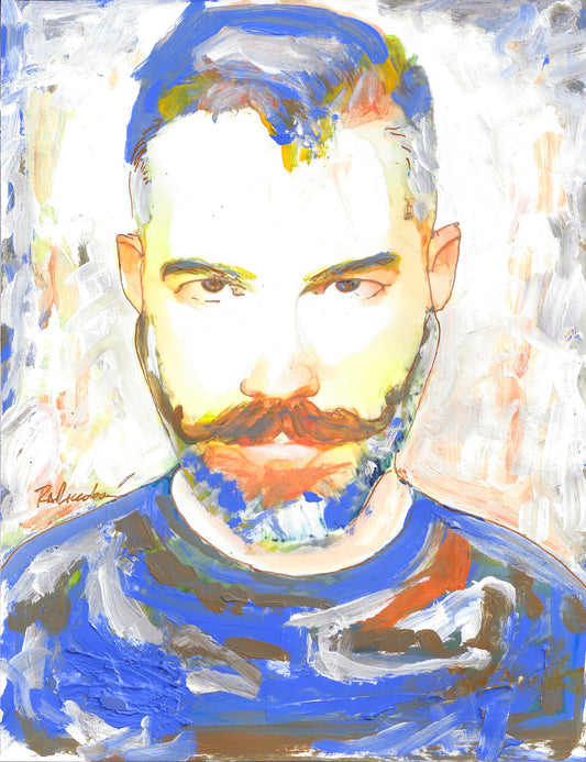 Silver Fox - Impressionist Beefcake Portrait in the Painterly Style hand signed art painting print