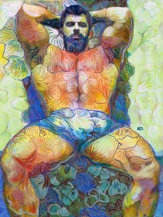 Garden Flower Bear Hunk - Flower Bear Style signed painting print
