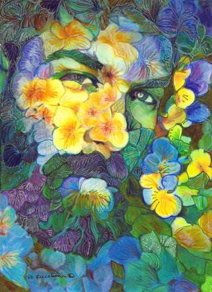 The Bearded Flower Bear  - Surreal Flower Bear Style signed painting print