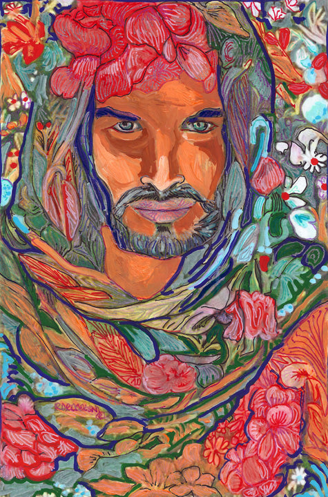 Red Garden Sheikh – Flower Bear Mini Print by RD Riccoboni