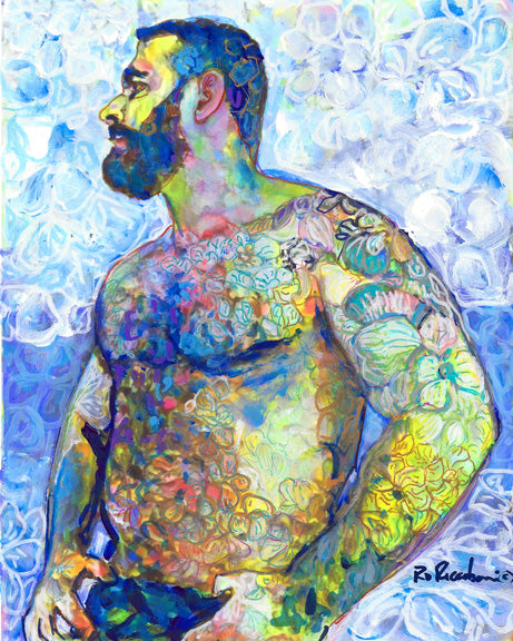 Big Blue - Surreal Flower Bear Style signed painting print