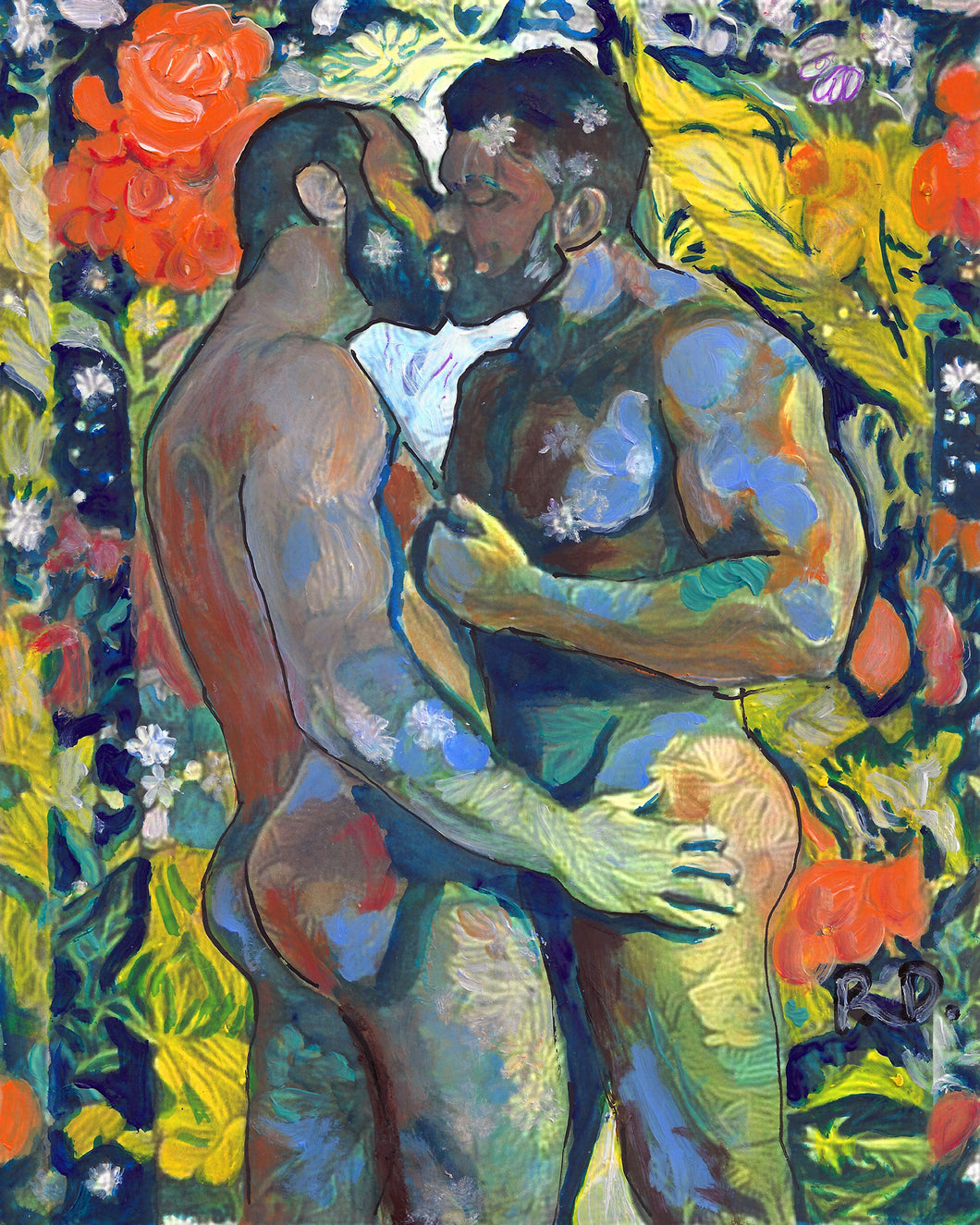 Afterwards - A Kiss.  Limited Edition Homoerotic Flower Bear by RD Riccoboni