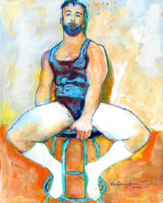 Baby Bear in Socks  - Beefcake Painterly Style hand signed art painting print