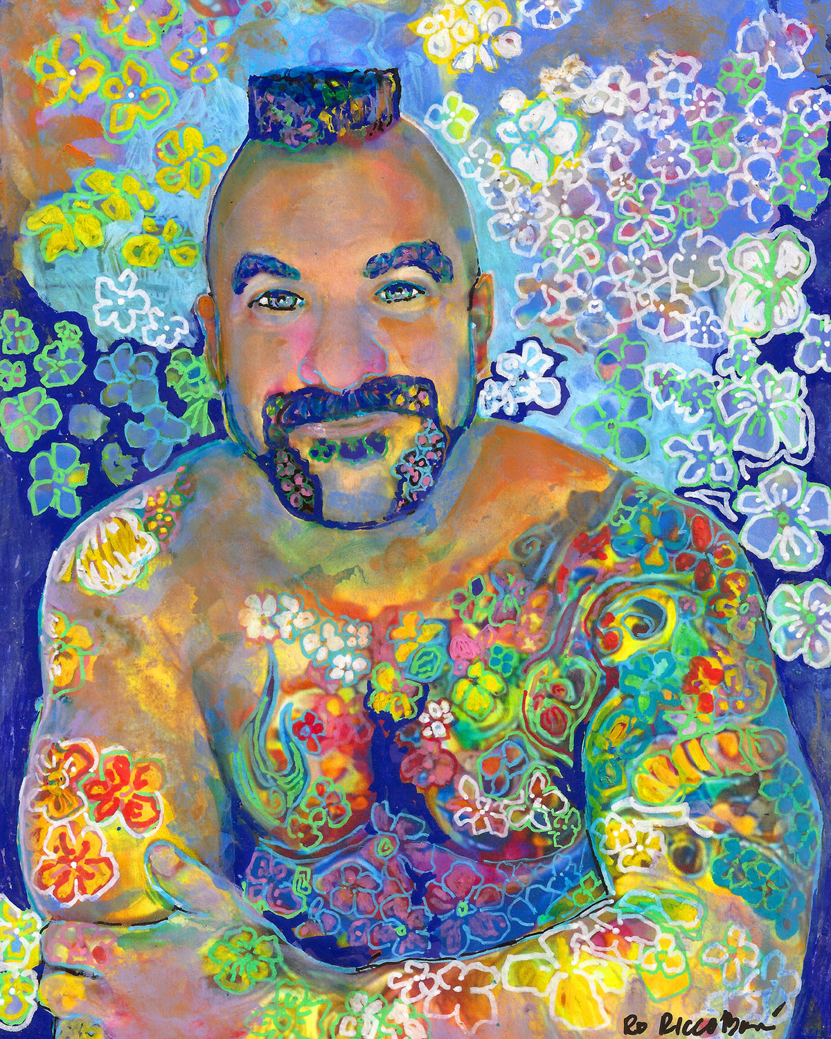 Flower Bear Dad Mike – Mohawk Portrait | Signed Art Print by RD Riccoboni