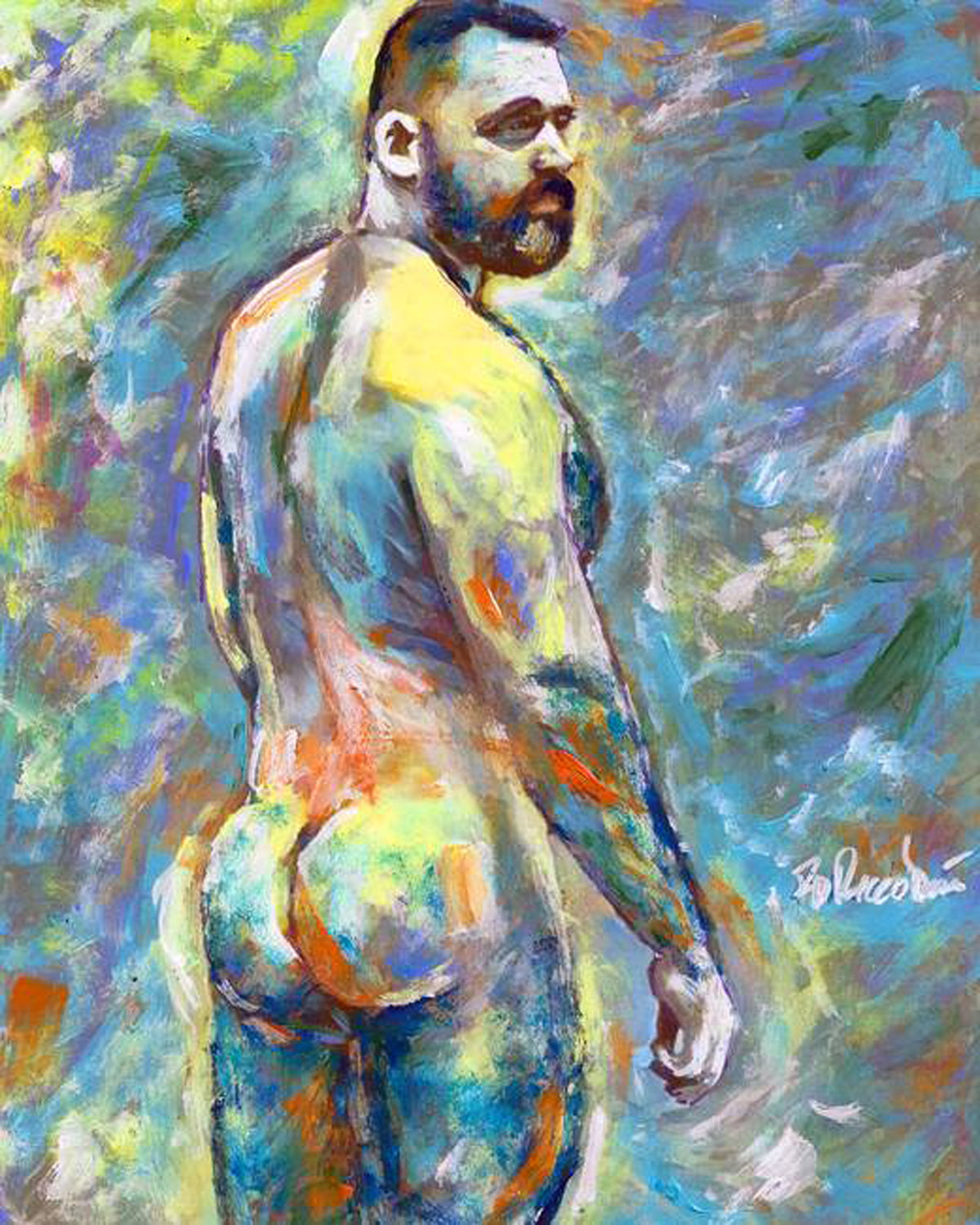 Splashdown Bear - Beefcake Painterly Style signed Riccoboni painting print