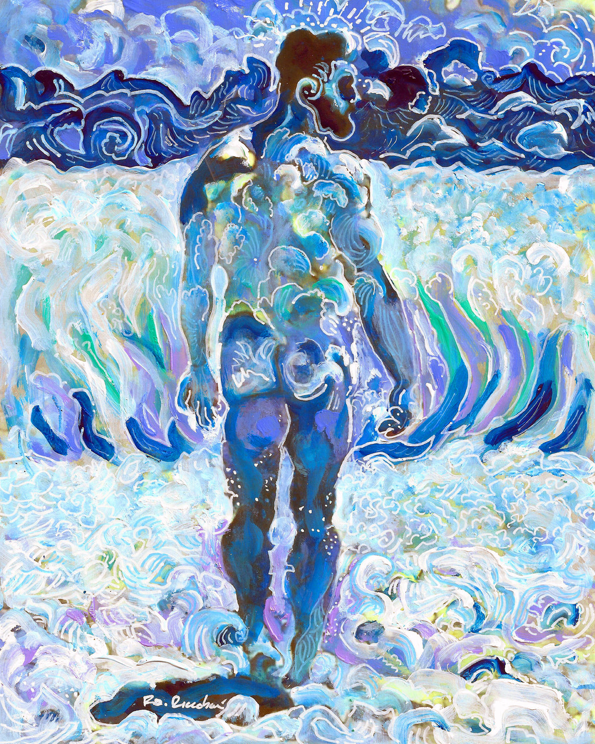 Neptune's Walk, signed mythical style artist painting print by Riccoboni