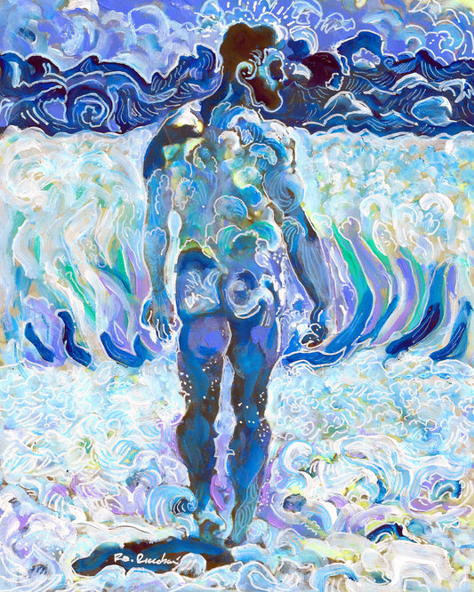 Neptune's Walk, signed mythical style artist painting print by Riccoboni