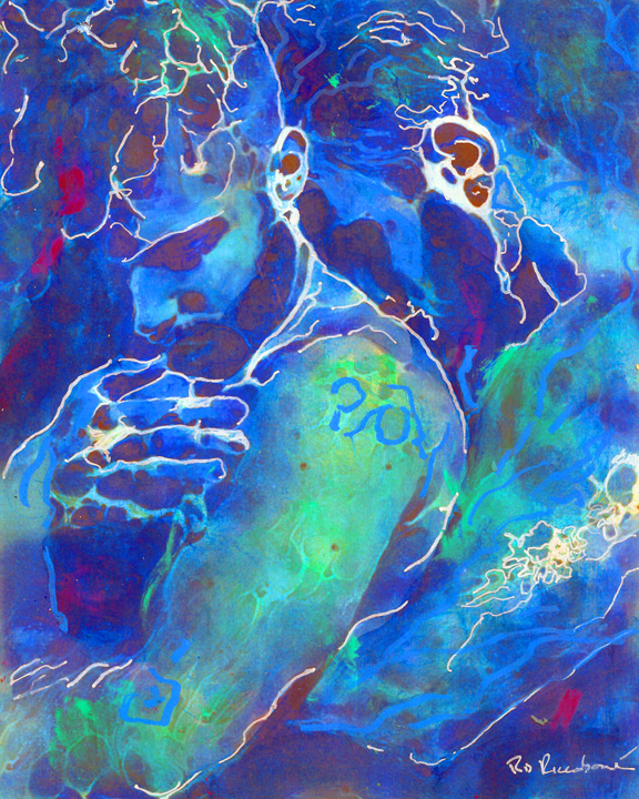 Aqua Men signed mythical style artist painting print