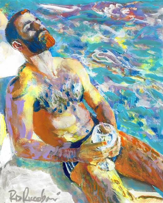 Poolside - Beefcake Style signed painting print