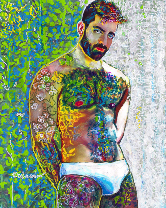 Stranded In The Judy Garland National Forest - Beefcake Flower Bear Style signed painting print