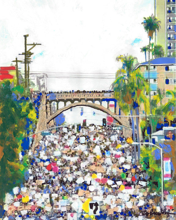 Voices Rising - Black Lives Matter Protest March San Diego Painting by RD Riccoboni