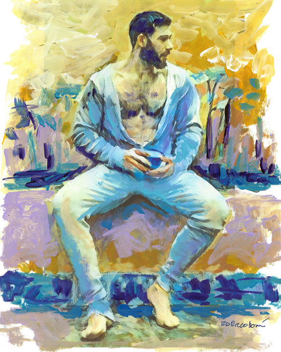 Morning Cup o' Joe - Morning Coffee - Beefcake Style signed painting print