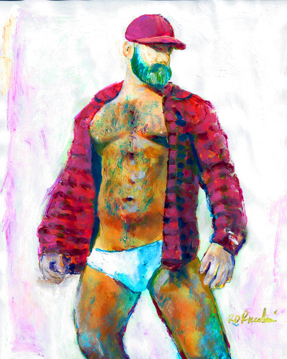 Big Red - Winter Bear - Beefcake Painterly Style signed painting print