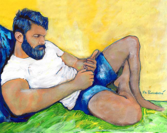 Swipe Left - Swipe Right - Scrolling Through The Beefcake. Signed painting print