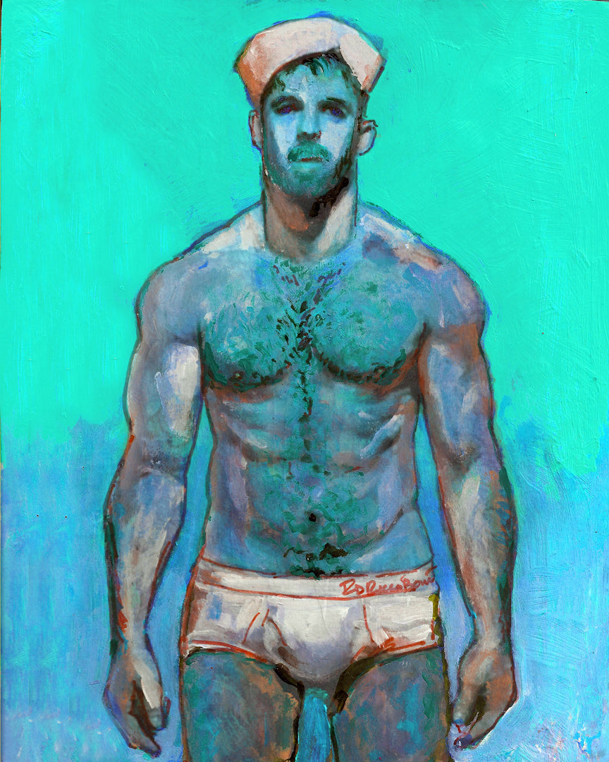 Aqua Sailor  - Beefcake Style signed painting print