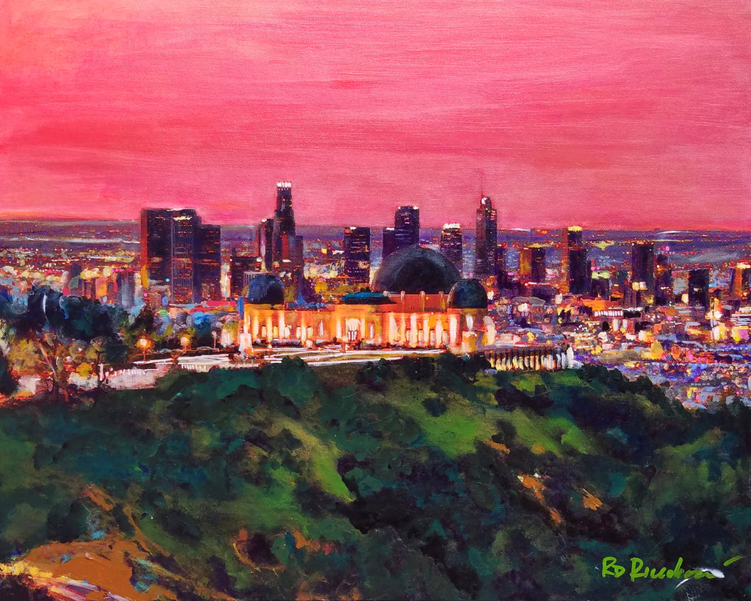Sunrise Los Angeles California Griffith Park Cityscape Painting and hand signed art painting print