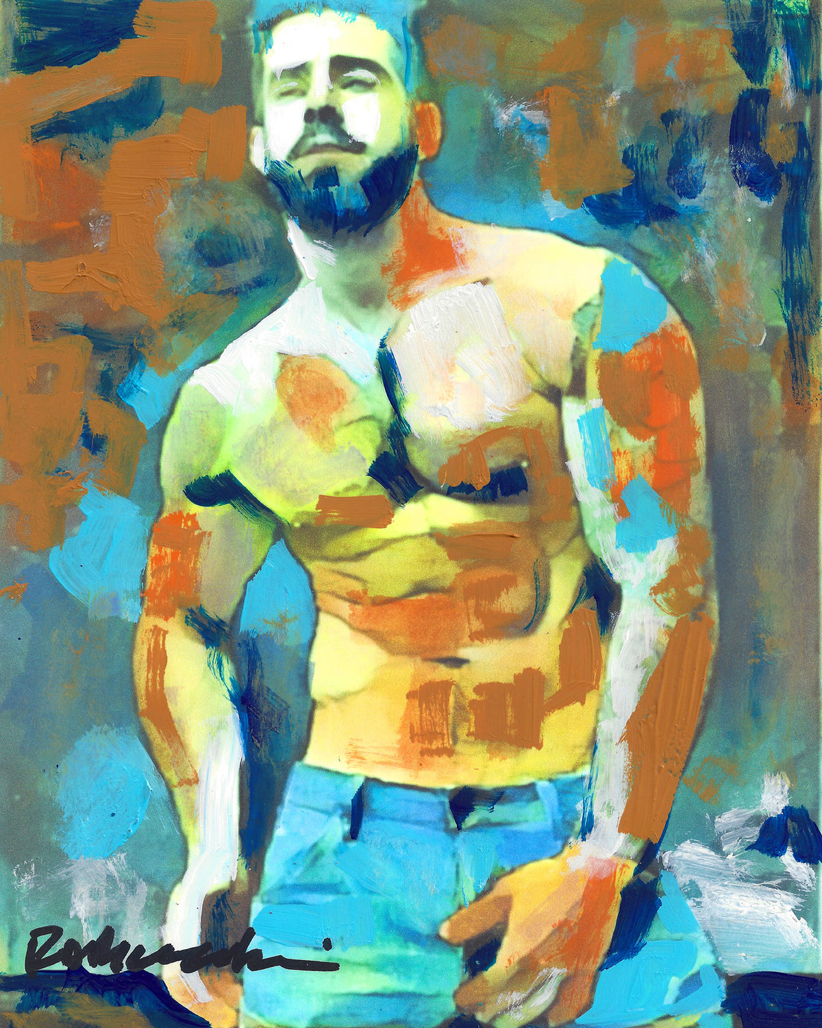 Bear Dreams in Turquoise – Beefcake Signed Art Print by RD Riccoboni