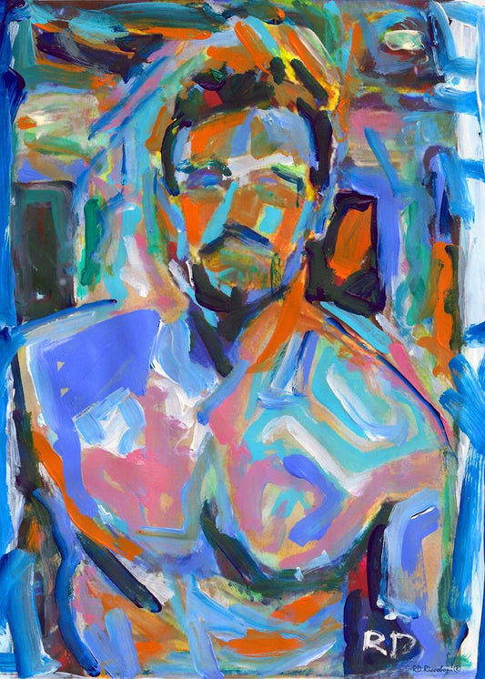 Abstract Sex - Beefcake Painterly Style Small Frame Ready hand signed art painting print