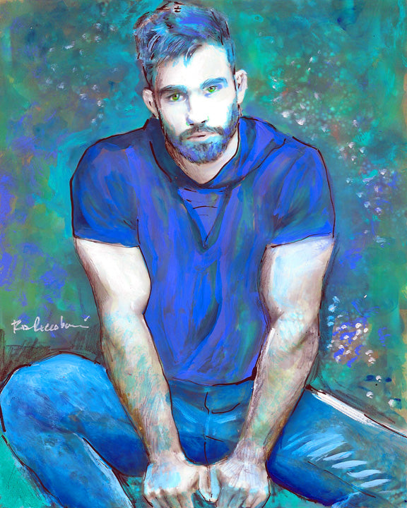 Blue Wolf - Beefcake Painterly Style signed painting print