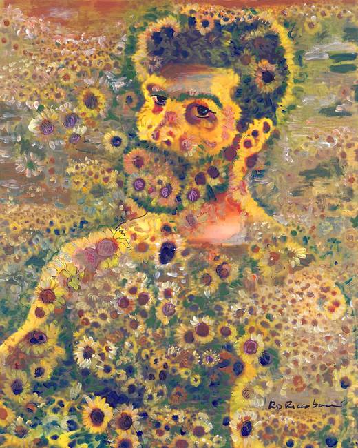 Sunflower Bear - Surreal Flower Bear Style signed painting print