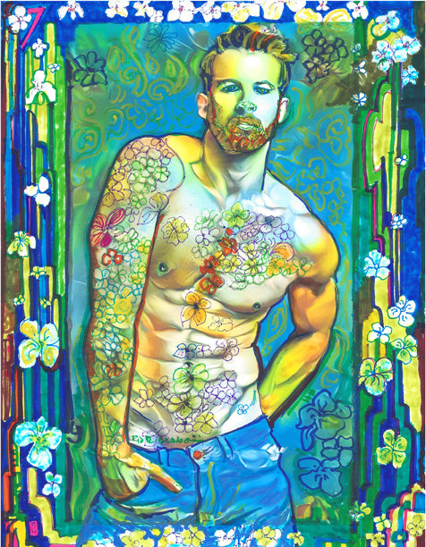 Song Of Spring  - Surreal Flower Bear Style signed painting print