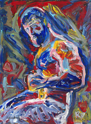 Bear Abstraction In Red - Beefcake Painterly Style signed painting print