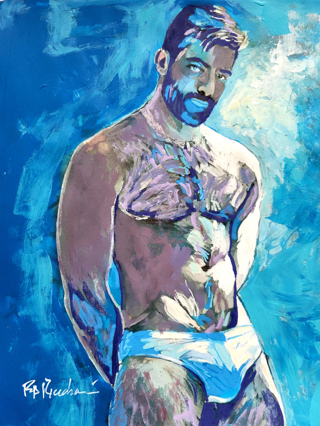 Winter Solstice Blue Boy - Beefcake Painterly Style signed painting print