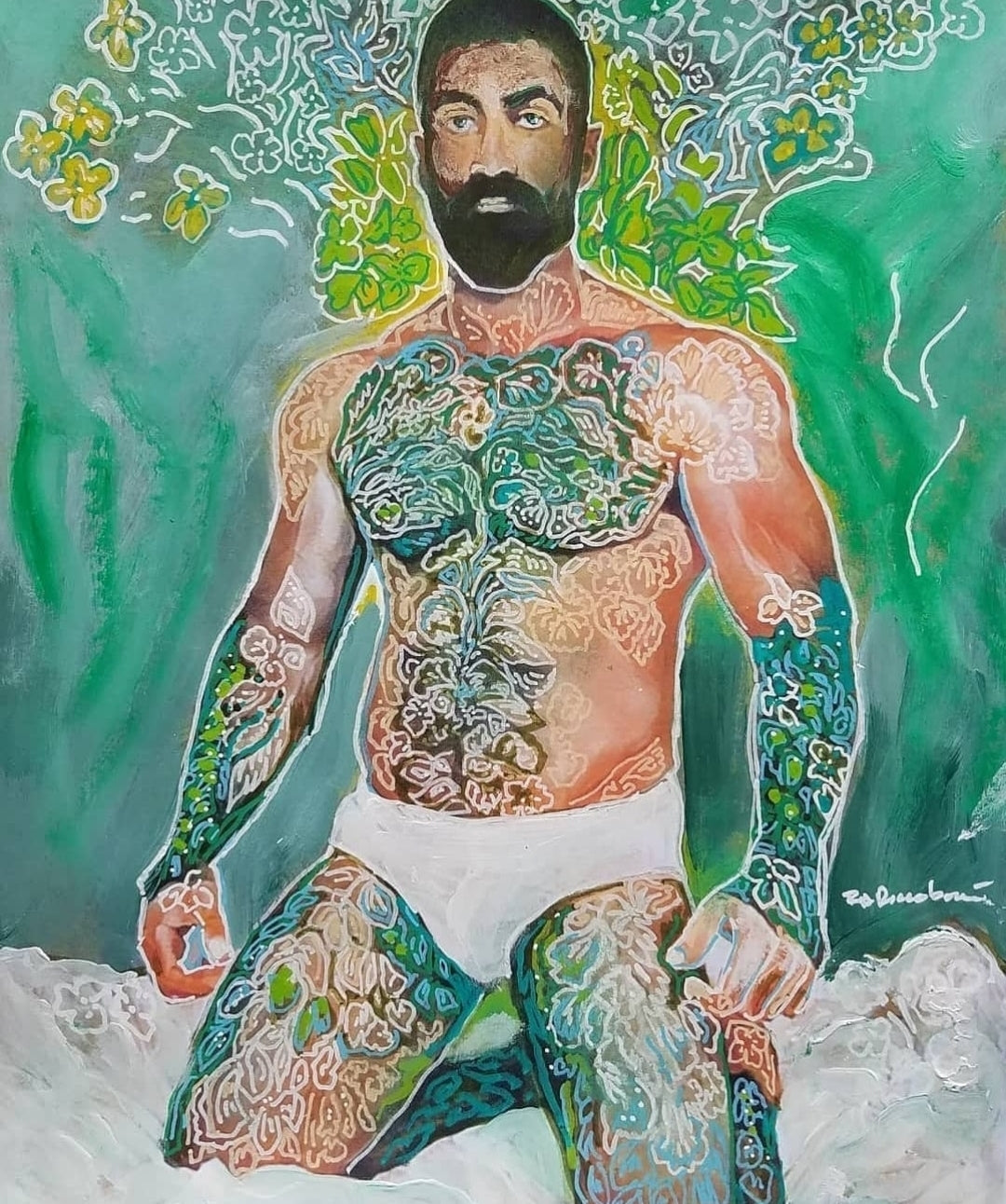 West Hollywood Babylon Flower Bear - Beefcake Bear Style signed painting print
