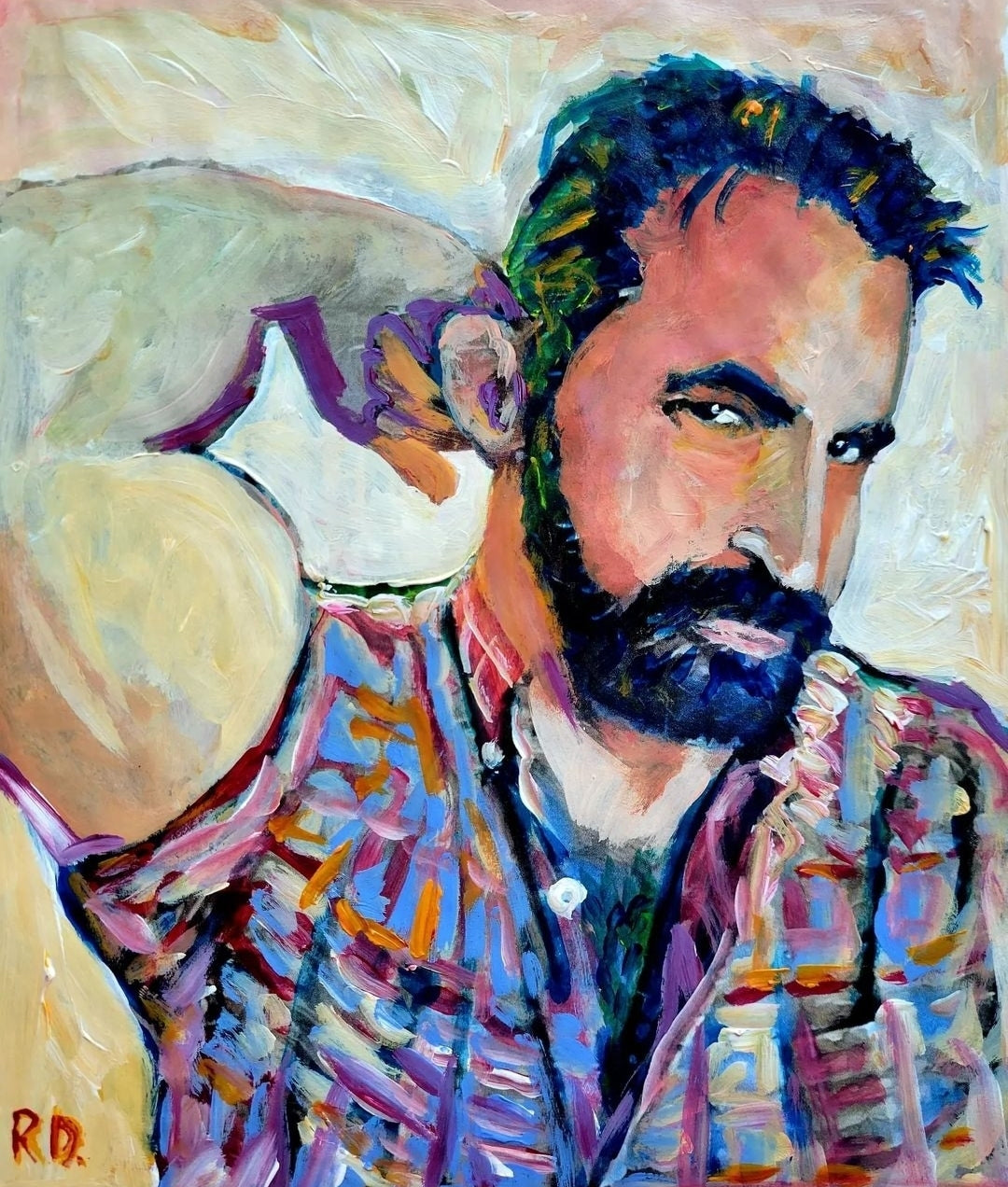 RD Riccoboni Flexing Artist- Self Portrait Beefcake Painterly Style hand signed art painting print