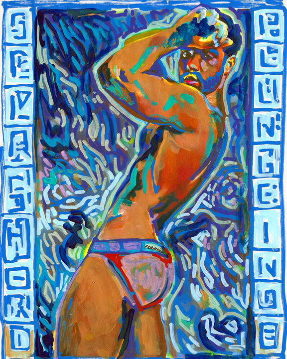 Splash - Beefcake Painterly Style signed Riccoboni painting print